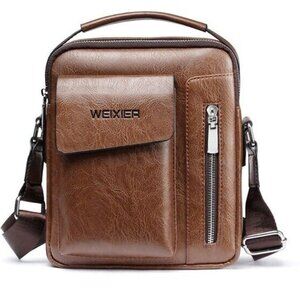 Brown Retro Men's Leather Crossbody Bags Handbags Tote Casual Shoulder B…
